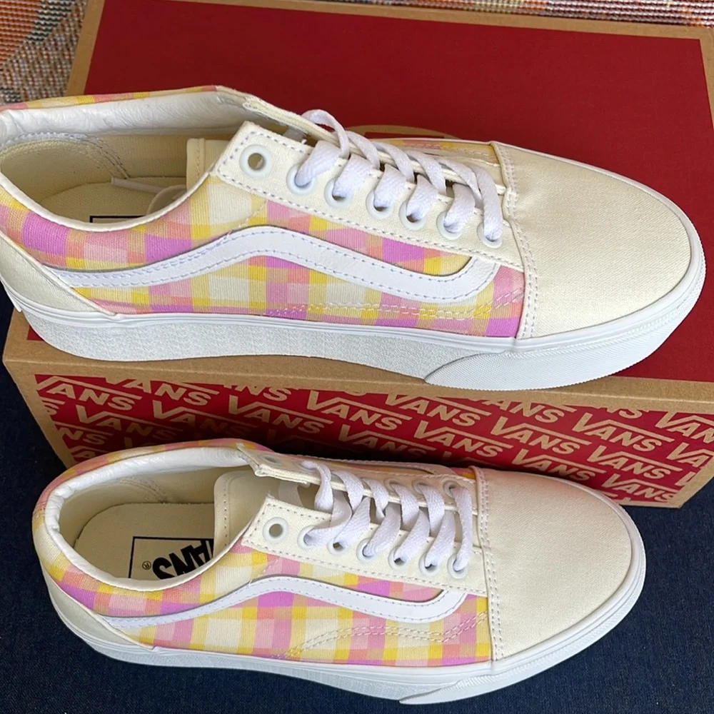 Vans WMNS Old Skool Stacked Pastel Picnic Pink Plaid VN0A7Q5MGBX Platforms